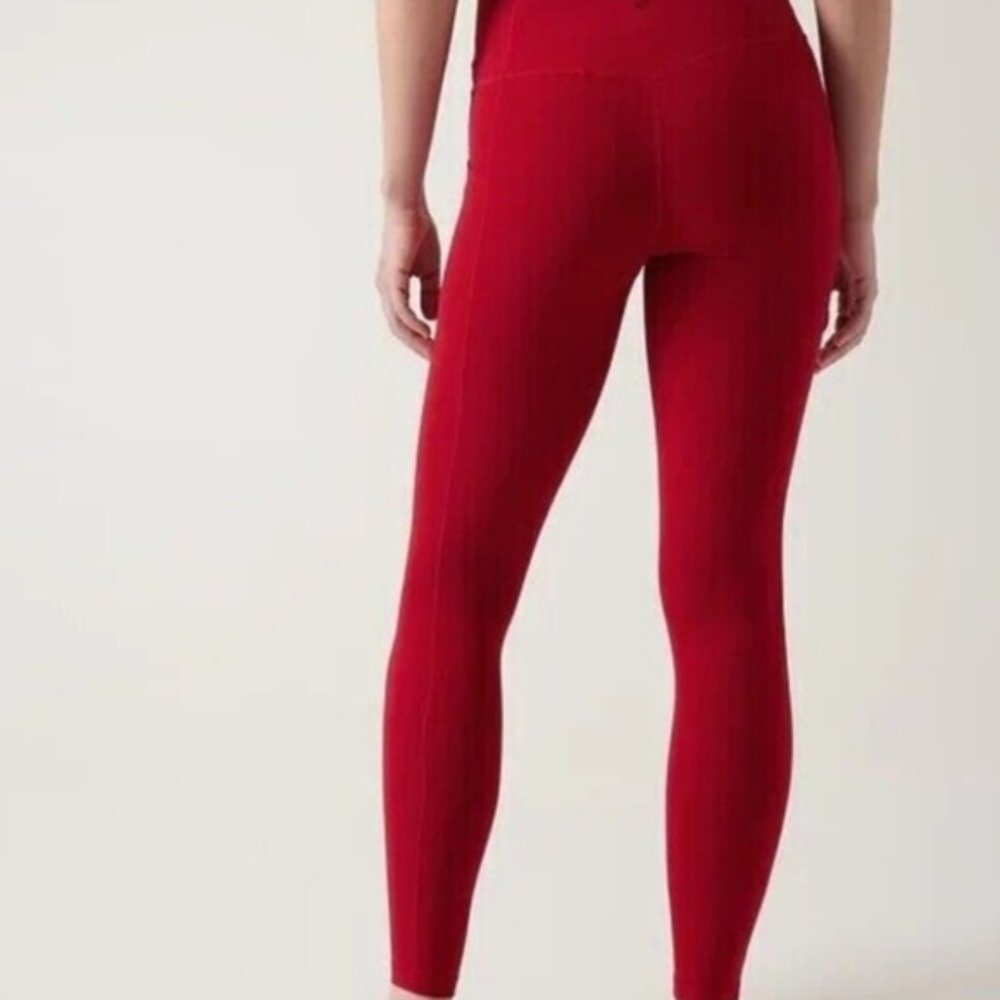 Athleta Red Leggings with Pocket Salutation Stash Tight